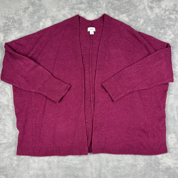 Old Navy‎ Women's XL Cardigan Sweater Open Front Raspberry Speckled Boxy - Picture 1 of 7
